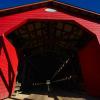 A close up of the west entrance of the Savoyard Covered Bridge.