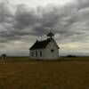 A close-up peek at the
1913 Abbott church
during a June storm.