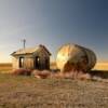 Old grain elevator office &
'blown over' silo.
Woods, KS.