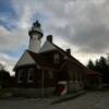 A frontal headhouse view of the Seul Choix Pointe Lighthouse.